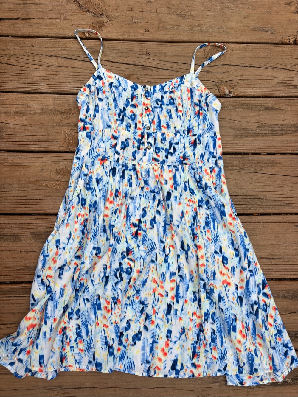 Express White Mini Dress with Blue & Orange Painterly Print